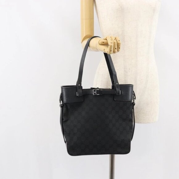 Gucci Handbags - GUCCI GG Canvas Tote Bag Black Silver 107757 Auth 156922